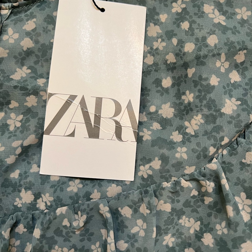 Zara Teal Floral Ruffle Button-Up Blouse - Picture 8 of 9